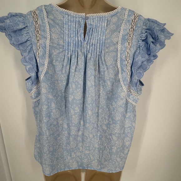 Jennifer Grace Flutter Sleeve Lace Trim Blouse XL Cottagecore Boho Feminine - Picture 6 of 11